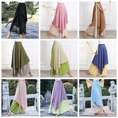 six different styles of skirts in various colors