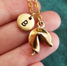 Fortune Cookie Necklace, Gold Cookie Charm Personalized Necklace Pendant Necklace Chinese Food Neckl Gold Cookies, Food Necklace, Fortune Cookie, Engraved Necklace, Brass Chain, Personalized Necklace, Chinese Food, Necklace Gold, Necklace Pendant