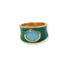 Hazel Oval Stone With Enamel Band Ring Green/Light Blue Green/Light Blue RING Oval Stone Ring, Candle Cards, Red Jade, Candle Matches, Gifting Ideas, Human Hands, Light Blue Green, Ring Light, Enamel Ring