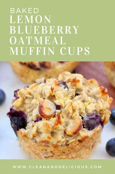 baked lemon blueberry oatmeal muffins on a plate