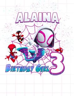 the birthday girl 3 logo with spider - man and other cartoon characters