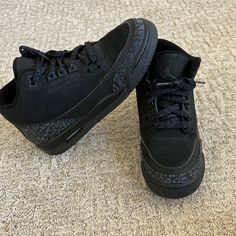 Worn 2 Times For A Basketball Camp, Work Indoors On Basketball Court Only Black Non-slip Mid-top Sneakers, Black Non-slip Basketball Shoes, Black Non-slip Jordan Shoes With Round Toe, Non-slip Jordan Shoes For Streetwear, Black Non-slip Lace-up Jordan Shoes, Casual Black Jordan Shoes, Black Non-slip Jordan Shoes For Streetwear, Basketball Camp, Jordan 3 Retro