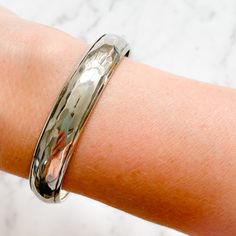 Vinatge sterling silver plate hammered bangle bracelet. Measures regular size: 7-8”. Comes in linen travel pouch. One of a kind. Sourced in USA. Hammered Bangles, Hammered Silver, Travel Pouch, Bangle Bracelet, Vintage Silver, Cuff Bracelets, Silver Plate, Bangle Bracelets, Silver Rings