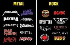 the metallic rock band logos are shown in two different colors and font styles, each with their own name