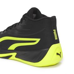 the puma shoes are black and yellow