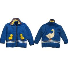 Vintage Cowichan Blue Momma And 2 Baby Ducky Front Zipper Sweater Jacket Fully Lined Zipper Says Talon Approximate Measurements Laying Flat Bust 15” Length 19” Great Condition 100% Wool 100% Polyester Lining Perfect For Fall Cowichan Sweaters Are Also Called Siwash Sweaters, Indian Sweaters, Curling Sweaters Or Sometimes Mary Maxim Sweaters. While Cowichan Is The Name Of A Specific First Nations Group, The Word Siwash Is Borrowed From Chinook Jargon, The Historic Trade Language Of The Pacific No Cowichan Sweaters, Cowichan Sweater, Mary Maxim, Zipper Sweater, Baby Ducks, Zippered Sweater, 2nd Baby, First Nations, The Pacific