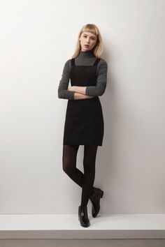 Black Cord Dress Outfit, Corduroy Dress Outfit Winter, Corduroy Jumper Outfit, Starbucks Dress Code, Corduroy Dress Outfit, Starbucks Outfit, Barista Outfits, Black Overall Dress, Dress Code Outfits