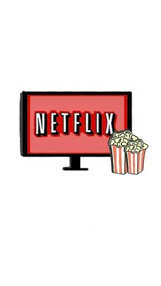 a computer screen with the word netflix on it and a cup of popcorn in front of it