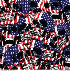 many skulls with american flags on them are in the shape of an american flag pattern