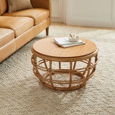 a living room with two couches and a coffee table on the carpeted floor