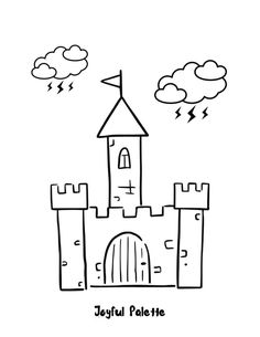 a black and white drawing of a castle with the words joyful palee on it