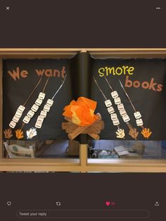 two books are on display in a bookcase with the words, we want to write