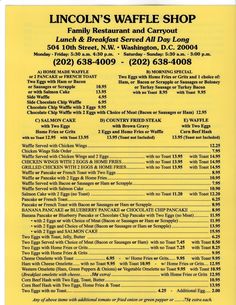 an ad for the lincoln's waffle shop, with information about its locations