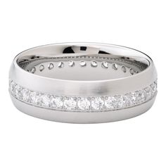 a white gold wedding band with channeled diamonds