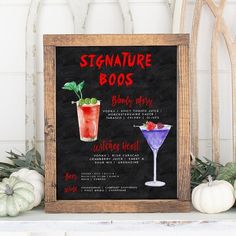 Halloween Bar Menu Ideas, Halloween Signature Drinks, Drink Menu Template, Menu Drink, Halloween Drink, Halloween Bar, Drinks Sign, Signature Cocktail Sign, Sour Mix