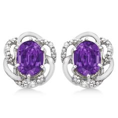 Oval Purple Amethyst & Diamond Earrings in 14K White Gold (3.05ct) Purple Jewelry Set, Amethyst Jewelry Set, Blue Diamond Earrings, Blue Diamond Jewelry, Purple Amethyst Earrings, Green Amethyst Earrings, Round Diamond Earrings, Diamond Jewelry Set, White Gold Diamond Earrings