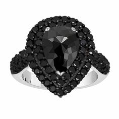 "HERE IS HANDMADE UNIQUE ENGAGEMENT RING !! HANDCRAFTED IN THE USA ROSE CUT BLACK DIAMOND BEAUTY 14K White Gold Very Deep Black Color & Clean Rose Cut Center Black Diamond !! CENTER Shape - Pear Shaped Cut - Rose Cut Color - Black Clarity - AAA Carat - 1.40ct Measurement - 10 x 7 mm Side 73 AAA Black Diamonds 1.30 Carat !! TOTAL 2.70 CARAT Very Deep Black Color And Clean Black Diamonds Full Pave Set !! All Side Gallery Designs Ring Ring Size Is 6 Free Sizing Available !! RETAIL PRICE IS OVER Wedding Rings Double Halo, Engagement Ring Double Halo, Natural Blue Diamond, Black Diamond Engagement Ring, Neil Lane, Double Halo Engagement Ring, Double Halo Engagement, Deco Rose, Black Diamond Engagement