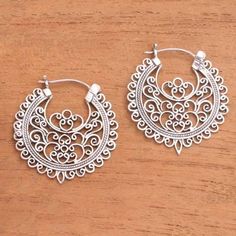 Openwork Sterling Silver Hoop Earrings from Bali - Wrought Beauty | NOVICA Cheap Nickel-free Bohemian Hoop Earrings, Earrings Novica, Jewelry Novica, Tiny Gold Hoop Earrings, Minimal Hoop Earrings, Gold Hoops Earrings, Jewellery Photography, Small Gold Hoop Earrings, Wrought Iron Gates