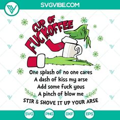 a christmas card with the words cup of fluff coffee and a santa hat on it