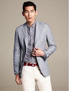 Tailored-Fit Blue Linen/Cotton Blazer Jcrew Mens, Summer Blazer, Blazer Outfits For Women, Mens Blazer, White Leather Jacket, Man Blazer, Classic Suit, Mens Fashion Classy, Sharp Dressed Man