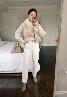 32 Smart Casual Outfit Ideas for Women Cream Leather Pants, Tie Hack, Ways To Style A Scarf, Eid Fits, Style A Scarf, Scarf Hood, White Collared Blouse, Pants Boots, Casual Attire For Women