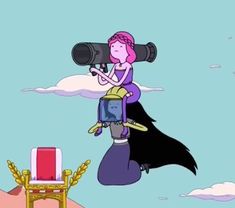 a woman is flying through the air with a telescope