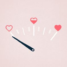 an illustration of a speedometer with hearts on it's face and the needle pointing up