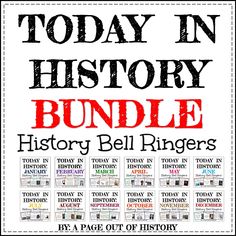 today in history bundle with text and images