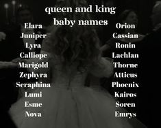 the names of some people in their wedding gowns and dresses are shown on a black and white photo