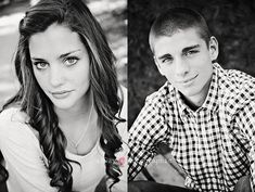 black and white photo of two people sitting next to each other, one is looking at the camera