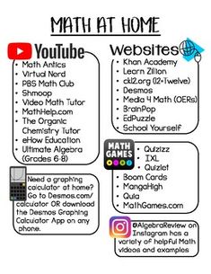 a poster with the words math at home and other things to do in front of it