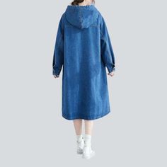 Introducing the 2023 Spring-Summer Collection's Elongated Sleeve Hooded Denim Dress ââ‚?a 20th-century-inspired masterpiece that captures the distorted spirit of the decade!Why It's Your Next Go-To LookThis denim dress is made to make a statement! It features a unique medium-wash finish. a sleek loose fit. and a pull-on closure for ease. Its vintage-inspired hood adds a hint of mystique. and the raw distressed pattern is a tribute to the iconic rebellious movement.Key Highlights: 90s Vibes: Chan Winter Blue Cotton Denim Dress, Oversized Cotton Denim Dress For Fall, Spring Washed Blue Hooded Outerwear, Winter Cotton Denim Dress With Pockets, Spring Cotton Streetwear Dress, Spring Oversized Denim Dress With Pockets, Oversized Denim Dress With Pockets For Spring, Denim Dresses Online, Denim Coat Women