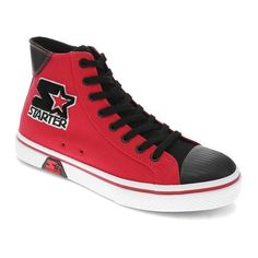 Step up your game with these retro-inspired high-top sneakers. The classic canvas uppers are paired with a durable rubber toe to keep your feet relaxed and to give a stylish nod to our athletic roots. The old-school stitching and bold color blocks give nostalgic vibes and elevated style to any casual look; pair those details with the iconic Starter logo, and youll be at peak performance any day of the week. But looking great is only part of the game; these mens shoes go the extra mile in comfort Red High-top Sneakers With Rubber Heel Cap, Canvas High-top Sneakers For Streetwear, Urban High-top Cotton Canvas Shoes, Casual High-top Sneakers With Rubber Toe Cap For Streetwear, Casual High-top Sneakers For Streetwear With Rubber Toe Cap, Casual Red Sneakers With Rubber Heel Cap, Mid-top Canvas Shoes For Streetwear, Sporty Mid-top Canvas Shoes For Streetwear, Canvas High-top Sneakers For Streetwear With Boost Midsole