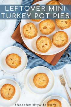 mini turkey pot pies on white plates