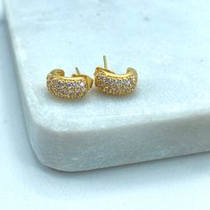 18k Gold Filled Petite C Shape Huggie Earrings featuring Clear Micro Cubic Zirconia, Classic Earrings.- Earrings Size:Length: 11mm | Width: 5mm | Thickness: 4mm Classic Earrings, Anklet Bracelet, Chain Choker, Gold Set, Huggies Earrings, Jewelry Supplies, Anklets, Gold Filled, 18k Gold