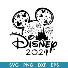 mickey mouse silhouette with fireworks and stars in the background for disney world svg dxf