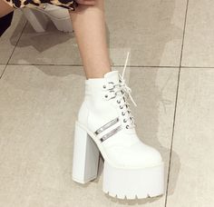 Department Name: Adult Item Type: Boots With Platforms: Yes Heel Height: Super High (8cm-up) Outsole Material: Rubber Insole Material: PU is_handmade: Yes Heel Type: Square heel Platform Height: 5-7cm Closure Type: Lace-Up Toe Shape: Round Toe Fashion Element: Platform Season: Spring/Autumn Boot Type: Basic Boot Height: Ankle Pattern Type: Solid Heel Height: 15cm Leather Style: Soft Leather Platform Height: 5.5cm White Pointed Toe Martin Boots For Winter, White Pointed Toe Platform Boots For Winter, Trendy White Martin Boots With Chunky Platform, White Pointed Toe Platform Boots For Fall, White Chunky Platform Martin Boots For Winter, White Martin Boots With Chunky Platform For Winter, White Platform Martin Boots For Winter, White Martin Boots With Platform For Winter, Winter White Martin Boots With Chunky Platform