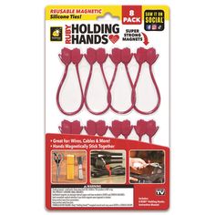 6 pack of red plastic holding hands for wire, cable and magnets with instructions