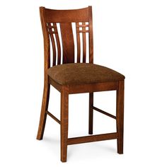 a wooden chair with brown upholstered seat and backrests on an isolated white background