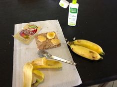 some bananas and peanut butter on a table