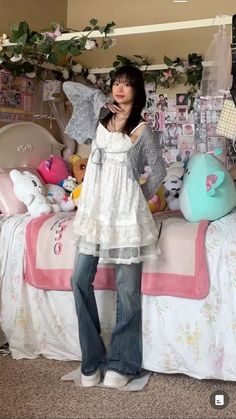 #aesthetic #igari #shoujooutfit #fyp Mocha Color Outfit, Summer Outfits Y2k Aesthetic, Dress Over Pants Aesthetic, W2e Outfit Ideas, Dress With Jeans Outfit Korean, Dress On Top Of Jeans, Dress Over Pants Outfit Aesthetic, Y2k Dress Over Jeans, W2e Concert Outfit