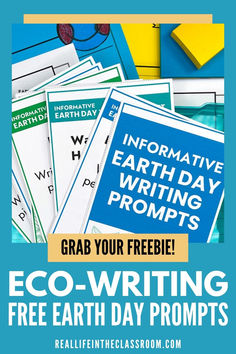 a pile of books with the words eco - writing and free earth day printables