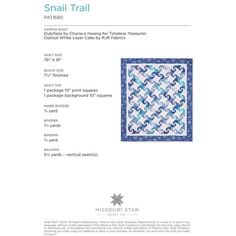 the pattern for small trail quilt is shown in blue and white, with an intricate design on