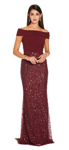 Adrianna Papell | Off the Shoulder Evening Gown with Sequin Skirt Gowns Wedding Guest, Long Beaded Dress, Outfits Formal, Beaded Dress Long, Adrianna Papell Dresses, Beautiful Wedding Dresses, Adrianna Papell, Beaded Dress, Formal Gowns