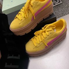 Brand New Never Worn Hard To Find Fenty Creeper Size 9 Women’s. In Men’s It’s Equivalent To 7.5 Yellow Sneakers For Spring Streetwear, Trendy Neon Yellow Sneakers For Streetwear, Trendy Yellow Platform Sneakers, Fenty Creepers, Pink Platform, Pink Platforms, Y2k Punk, Future Wardrobe, Fenty Puma