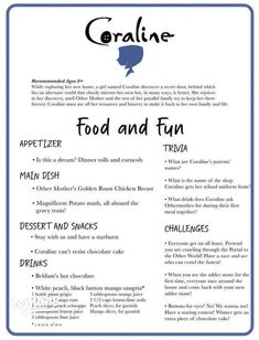 the food and fun menu for coraline