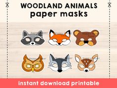 woodland animals paper masks for kids to print