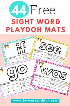 four sight word playdou mats with the words go, see and go on them