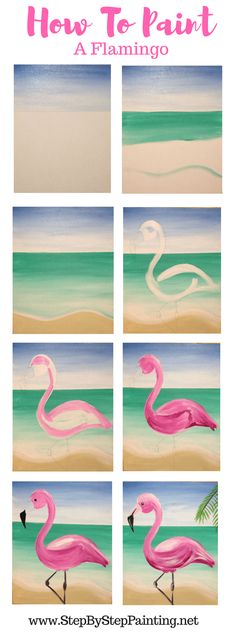 how to paint flamingos on the beach with step by step instructions for beginners