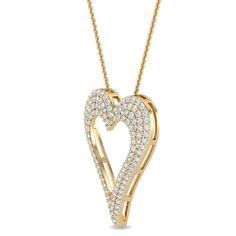 Gift your special someone this gorgeous Heart Pendant Necklace - a sight to behold. Expertly crafted with lab grown diamonds totaling 0.71 carat weight, it's sure to dazzle and impress in any light. The perfect way to show your love. F/G Color, VS1, .71 carat total weight. 18", lobster clasp *This item is custom made just for you in your metal preference. *Please contact us prior to purchasing with any questions, we are happy to help. Gold Diamond Necklace With Lab Grown Diamonds, Yellow Gold Heart Cut Dazzling Jewelry, Dazzling Yellow Gold Heart Cut Jewelry, Dazzling Heart Cut Yellow Gold Jewelry, Yellow Gold Open Heart Cubic Zirconia Jewelry, Yellow Gold Diamond Necklace With Open Heart Design, Yellow Gold Diamond Necklace With Open Heart Shape, Yellow Gold Heart-shaped Cubic Zirconia Diamond Necklace, Heart-shaped Yellow Gold Cubic Zirconia Diamond Necklace